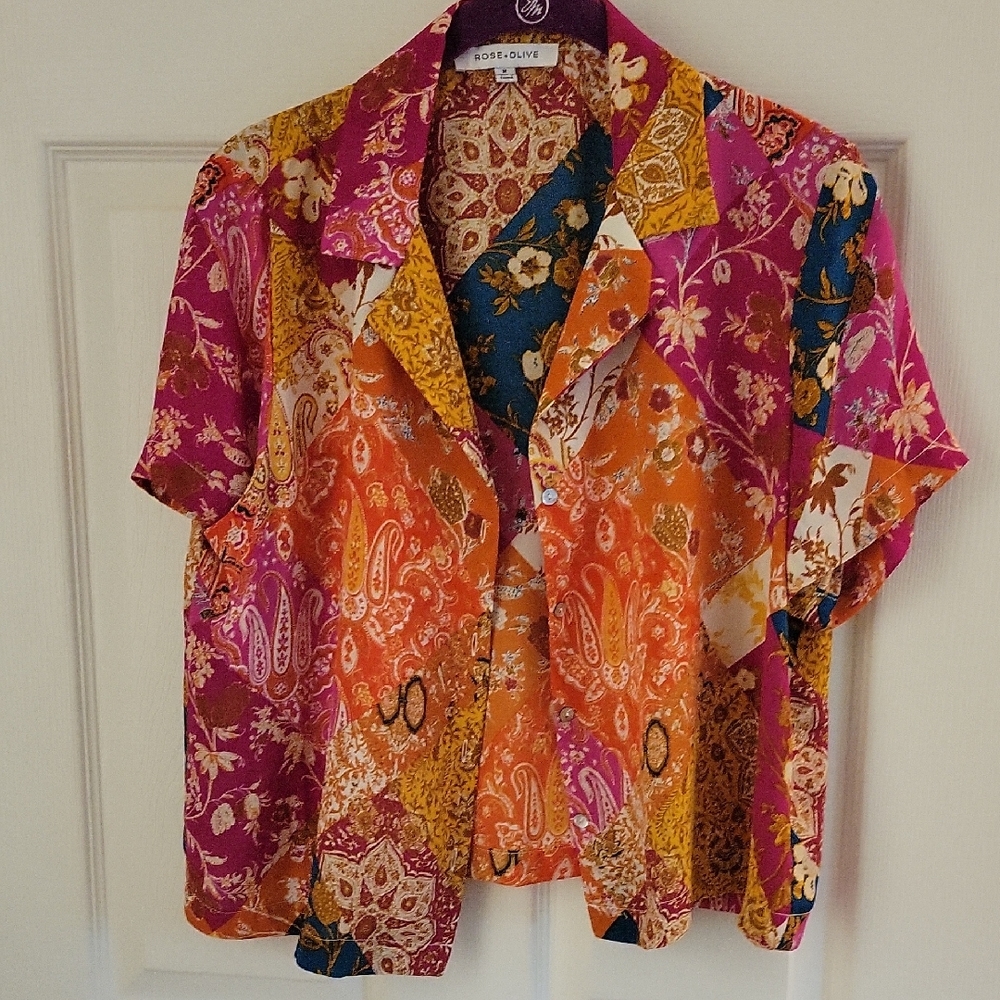 Rose & Olive Multicolor Patchwork Blouse - image 1